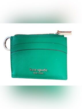 kate spade Emerald Green Leather Zippered Card Holder and Coin Purse